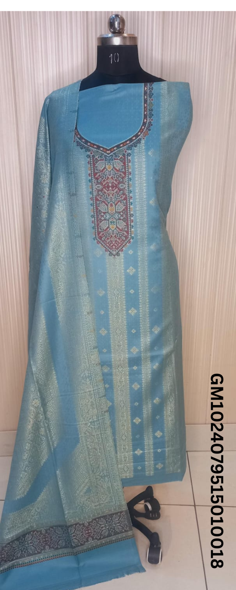 Royal aqua blue Woven Kani Suit SHAGUFTA-2 0004