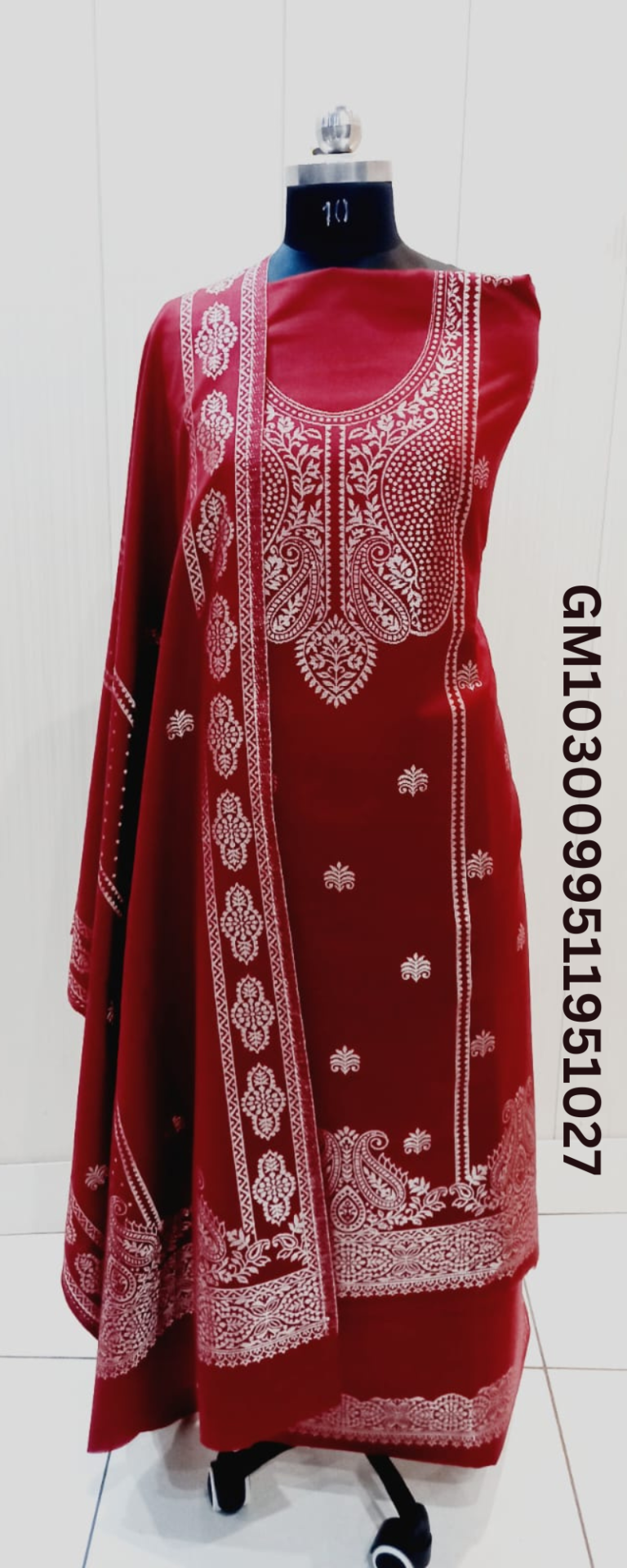 Red Chikankari Embroidered Suit 1027