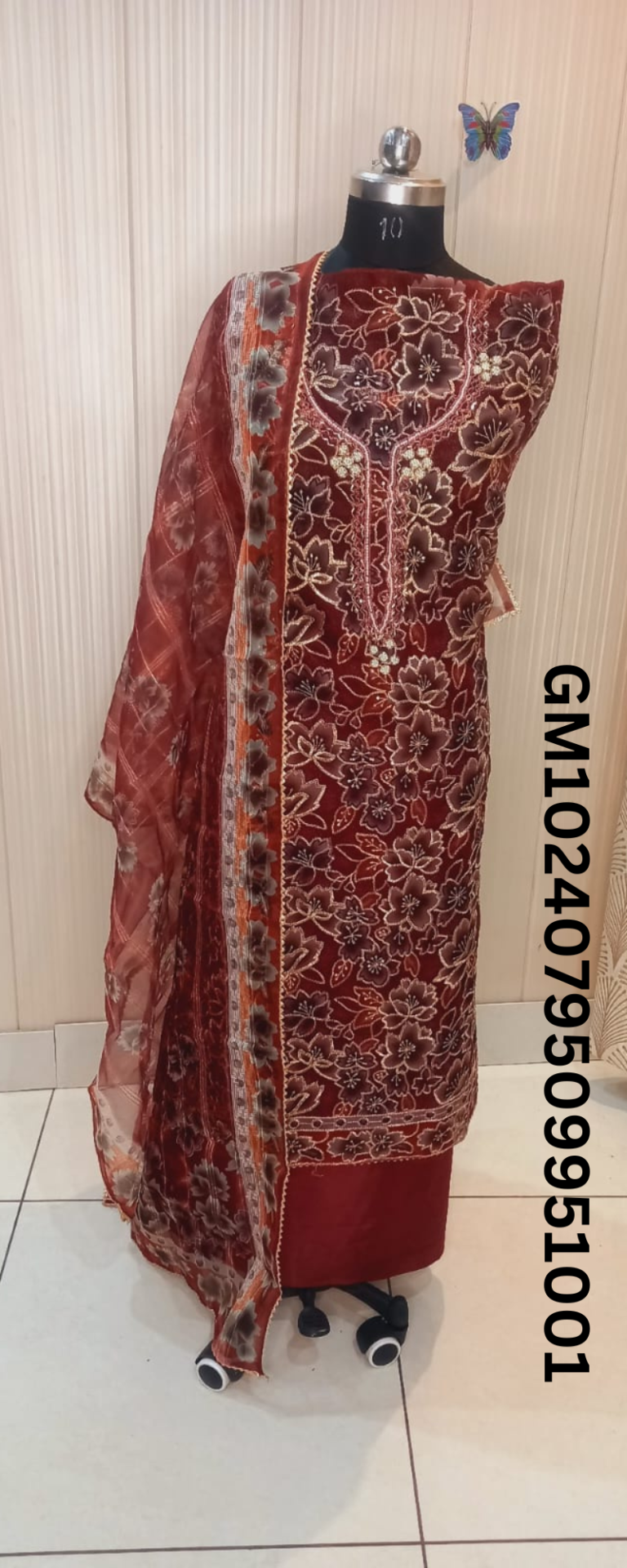 Elegant Floral Embroidered Maroon Suit 1001