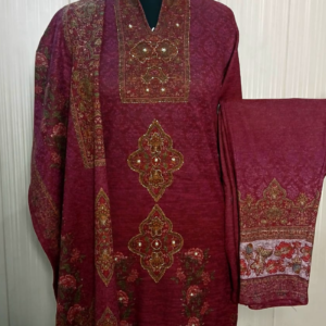 Embroided and printed karachi suit with Stone work with printed Stole and bottom.